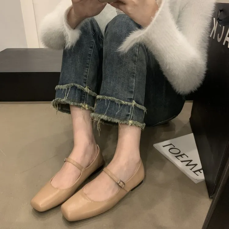 Churchf Churchf Mary Jane Shoes Women Spring 2024 New Flat Square Head Shallow A Word With Temperament Single Shoes Women