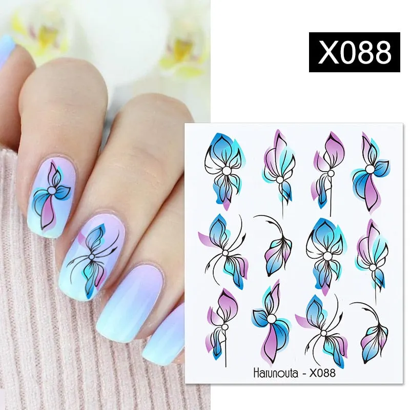 Harunouta Geometrics Line Water Decals Stickers Flower Leaves Tropical Plants Slider For Nails Spring Summer Nail Art Decoration
