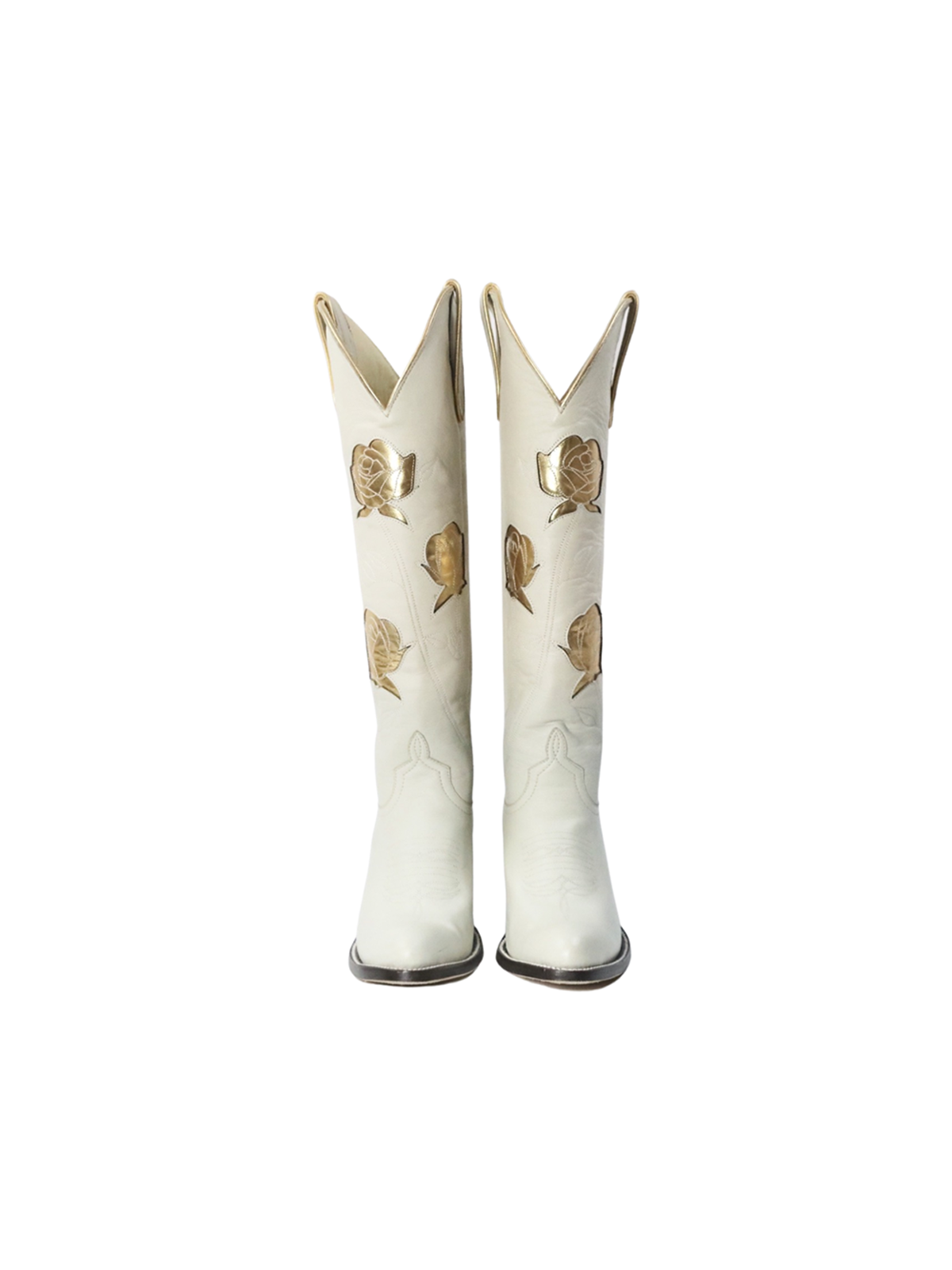 White Embroidered Gold Floral Inlay Wide Calf Knee High Cowgirl Boots