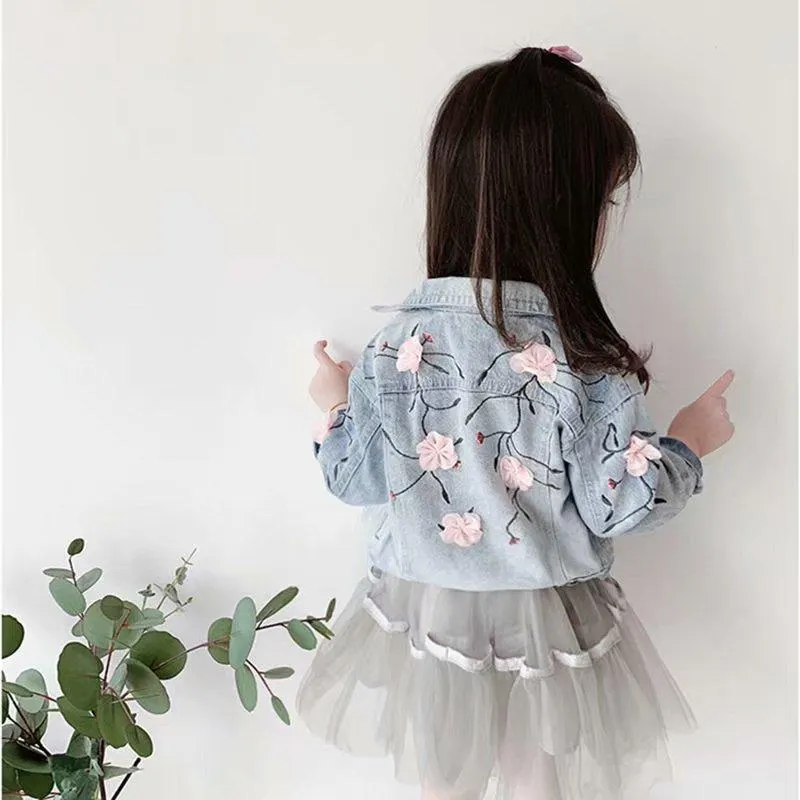 New Children's Denim Jackets Girl Trench Jean Embroidery Jackets Girls Kids clothing baby Lace coat Casual outerwear Windbreaker