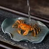 Purple Clay Pot Tea Pet Handmade Creative Crab Tea Pet Decoration Color-changing Crab He Leaf Base Home Decoration