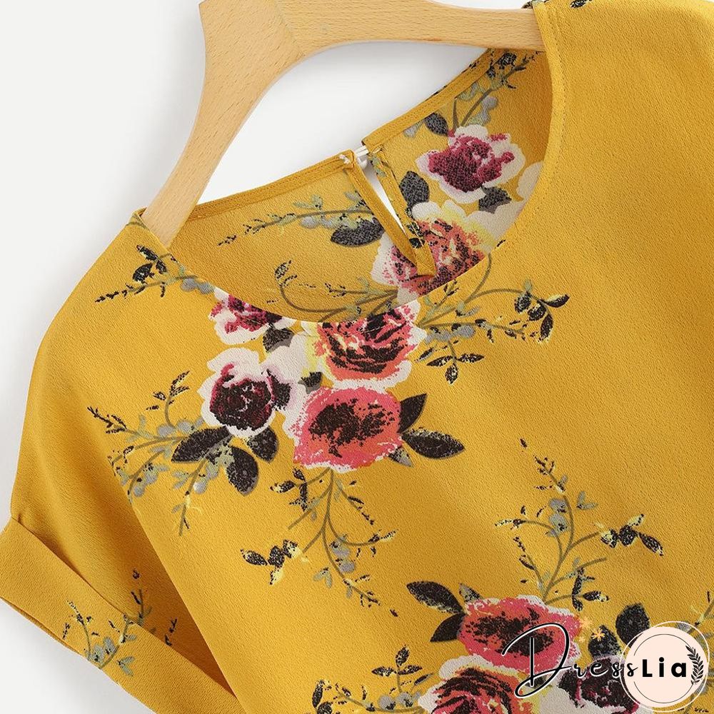 Summer Fashion Floral Print Blouse Pullover Ladies O-Neck Tee Tops Female Women's Short Sleeve Shirt Blusas Femininas Clothing