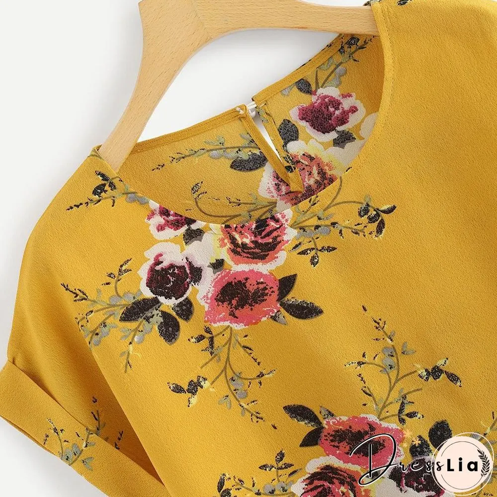 Summer Fashion Floral Print Blouse Pullover Ladies O-Neck Tee Tops Female Women's Short Sleeve Shirt Blusas Femininas Clothing