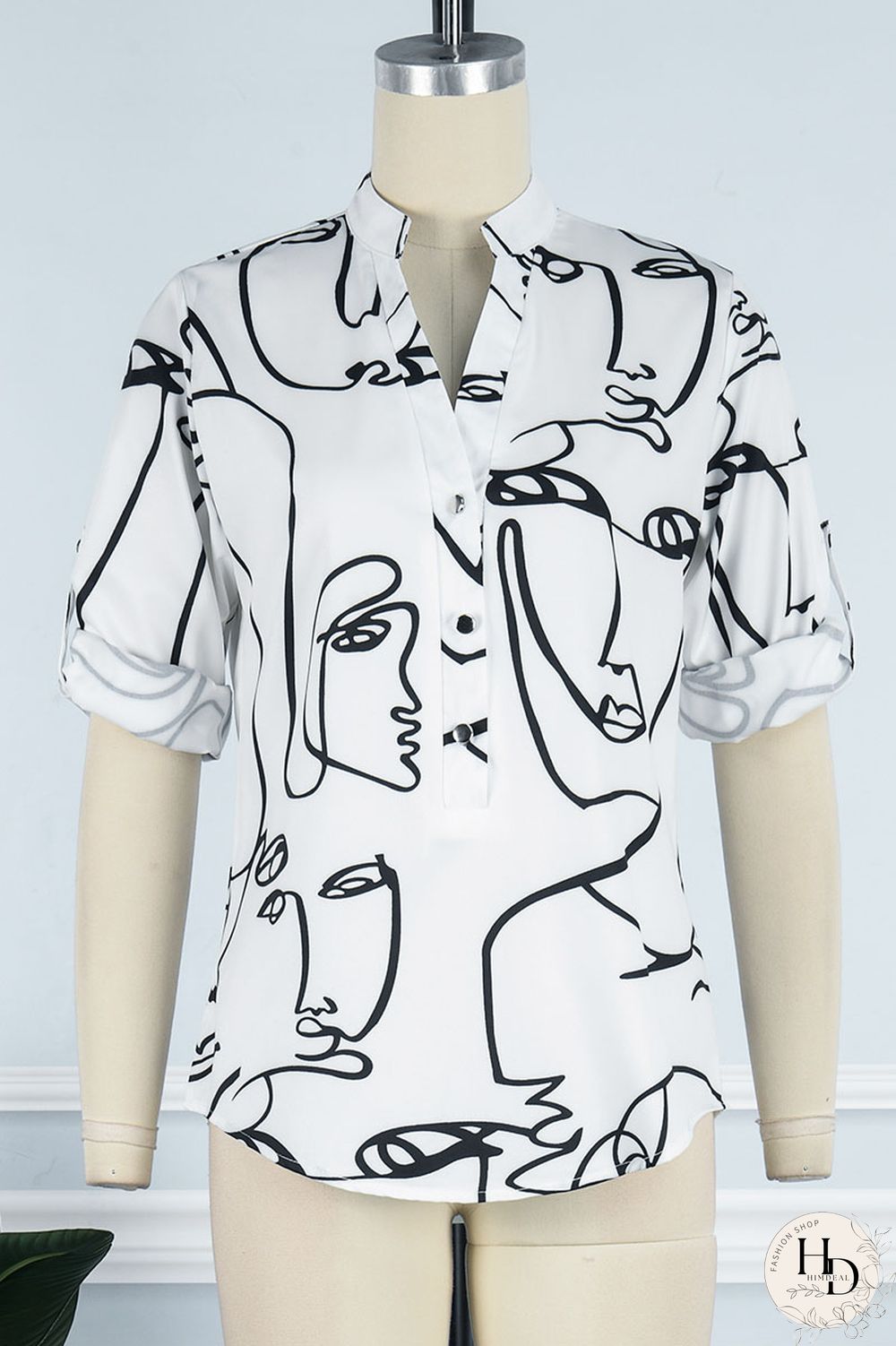 Orange Casual Street Print Patchwork Buckle Mandarin Collar Tops