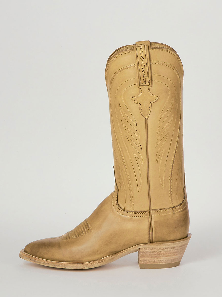 Yellow Distressed Vegan Leather Embroidered Mid-Calf Cowboy Boots