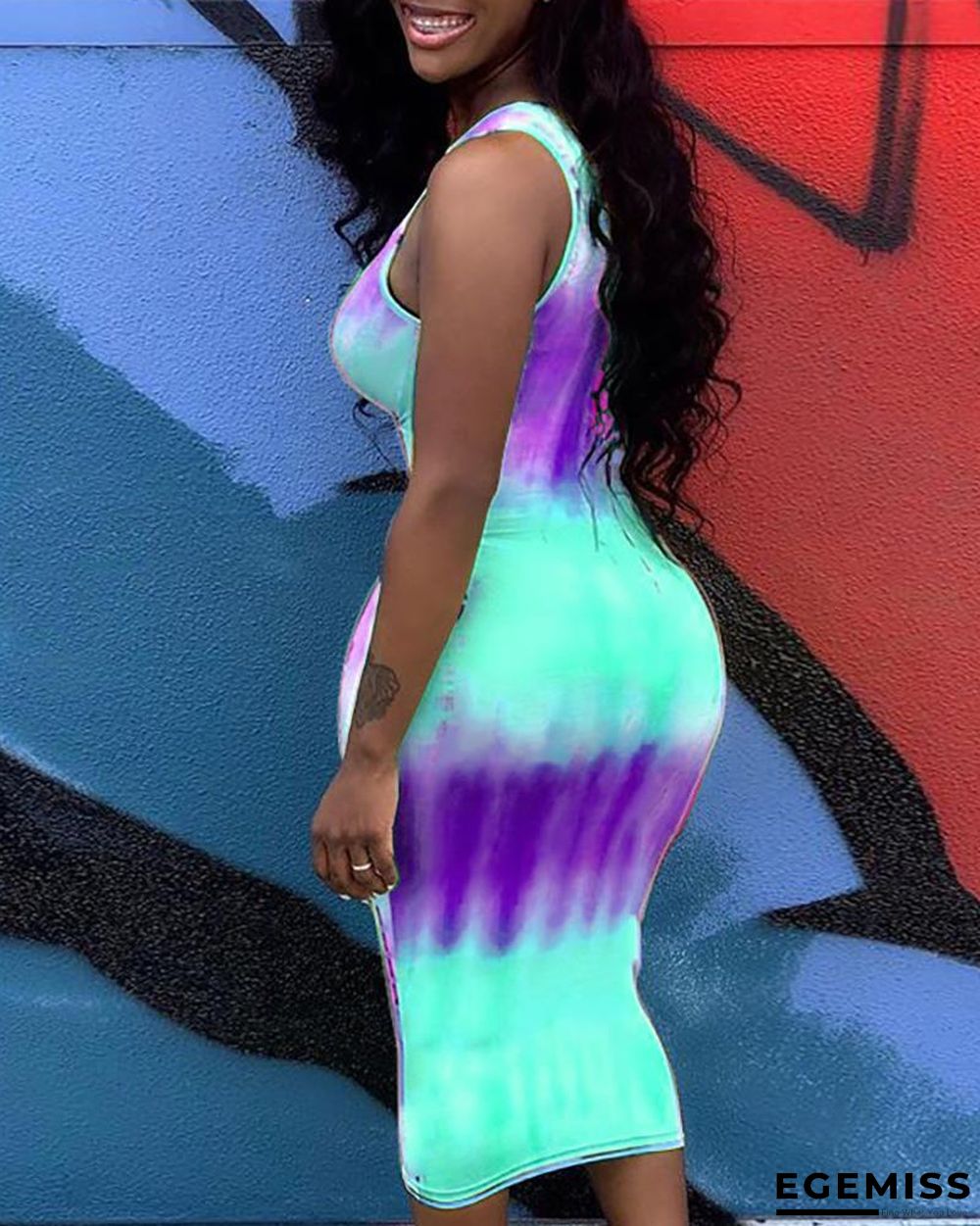 Tie Dye Print Burnout Bodycon Dress | EGEMISS