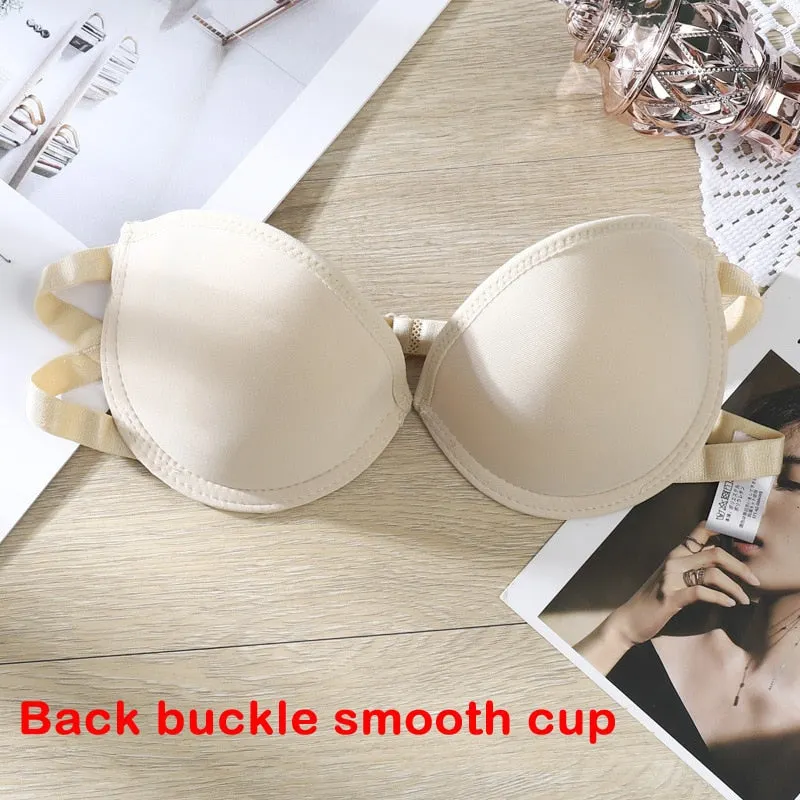 Women Strapless Bra Sexy Invisible Push Up Bralette Front Closure Seamless Padded Underwear Party Wedding Brassiere Lingerie