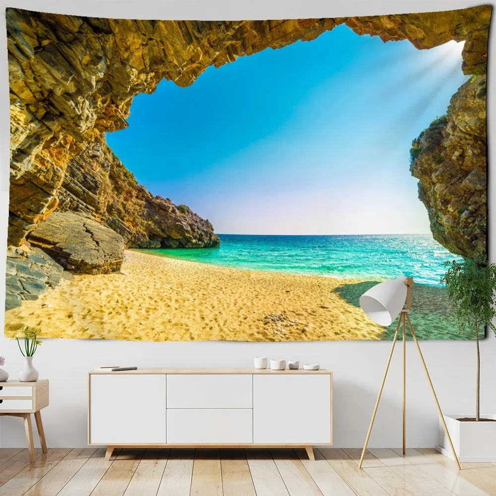 Sunset Seascape Tapestry Wall Hanging Bohemian Style Hippie Witchcraft Aesthetics Room Bedroom Home Decor