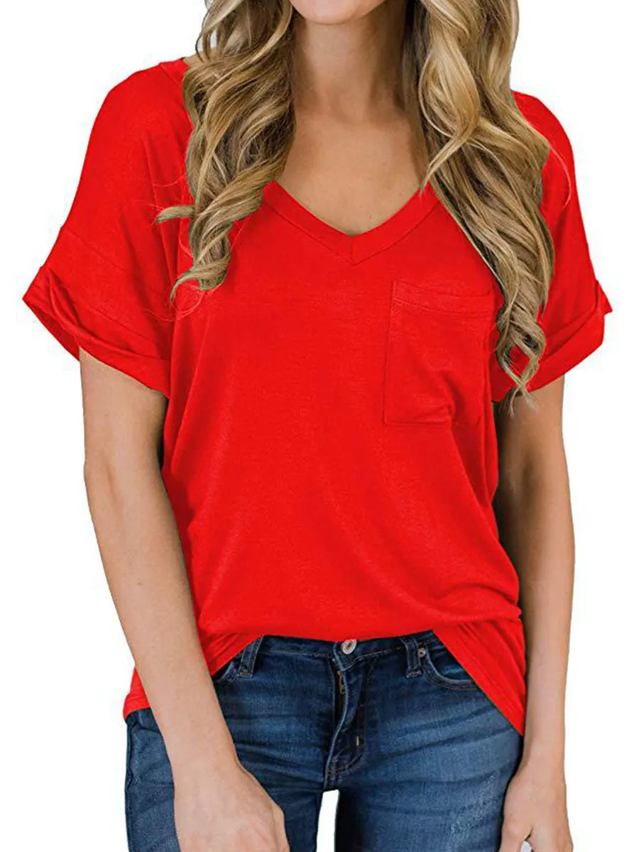 V-Neck Solid Color T-shirt