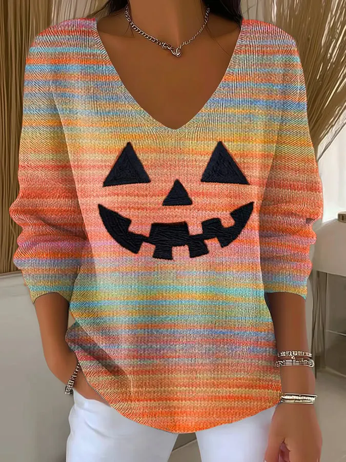 Women's Casual Pumpkin Floral Long Sleeve T-Shirt 