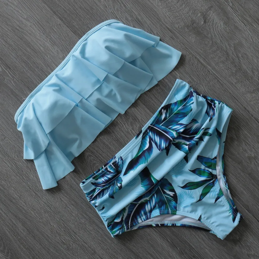 2021 New Sexy Bikinis Women Swimsuit High Waist Bathing Suit Print Floral Swimwear Push Up Bikini Set Vintage Beach Wear Biquini
