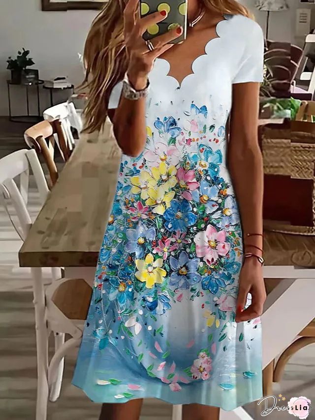 Floral Casual Short Sleeve A-line Dress