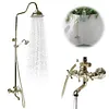 [US Local Warehouse] Antique Gold Shower Head Set with Knobs Mixer Tap Vintage Rainfall Showers Faucet Wear Resist for Home Bathroom Hotel SPA