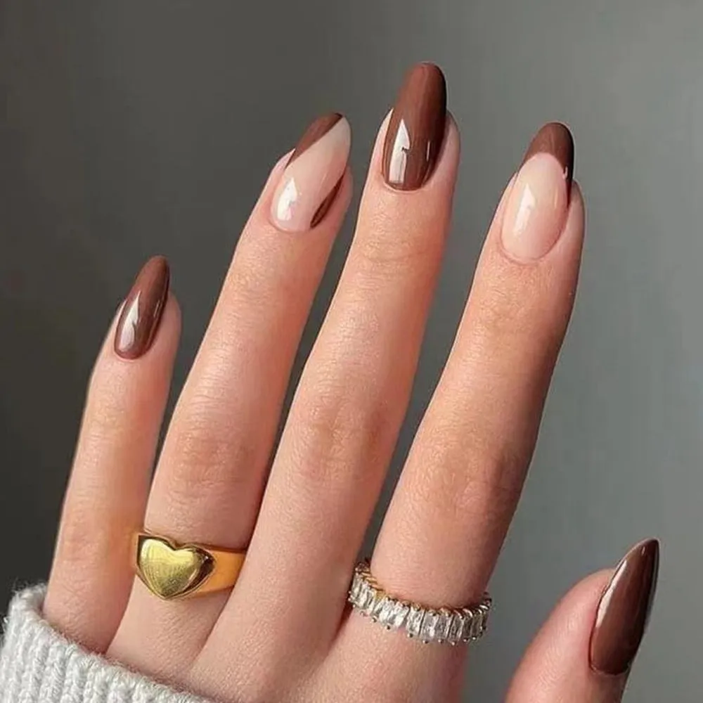 Detachable Almond Round Wavy False Nails Detachable Stiletto Fake Nails Full Cover French Ballerina Nail Tips Press On Nails-Nail Inspo