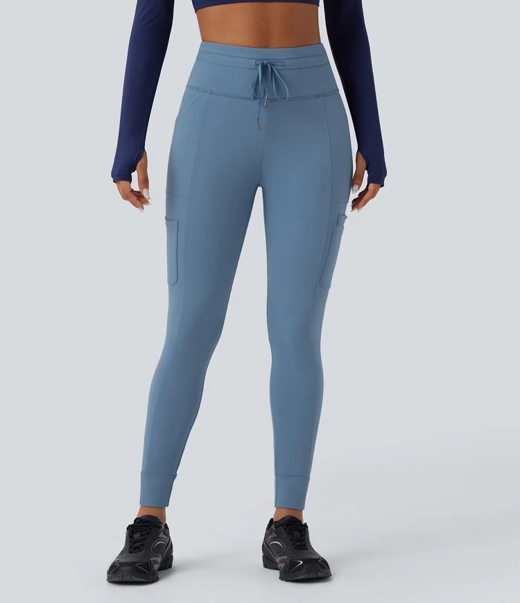 Plush High Waisted Drawstring Hiking Joggers with Pockets Leggings