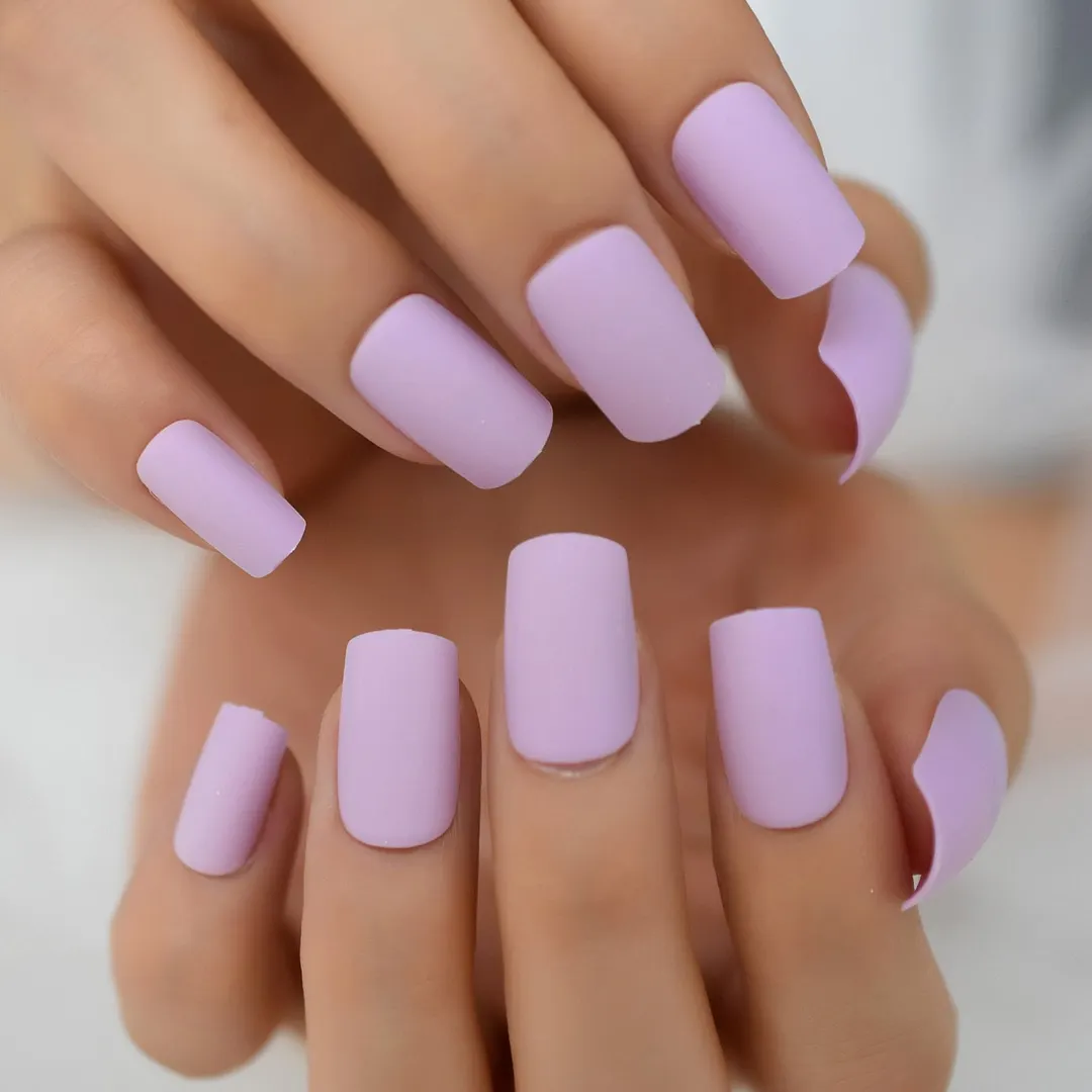 Medium Long Matte Fake Nails White Matt Solid Color Nail Tips Square Acrylic Fignernails 24-Nail Inspo