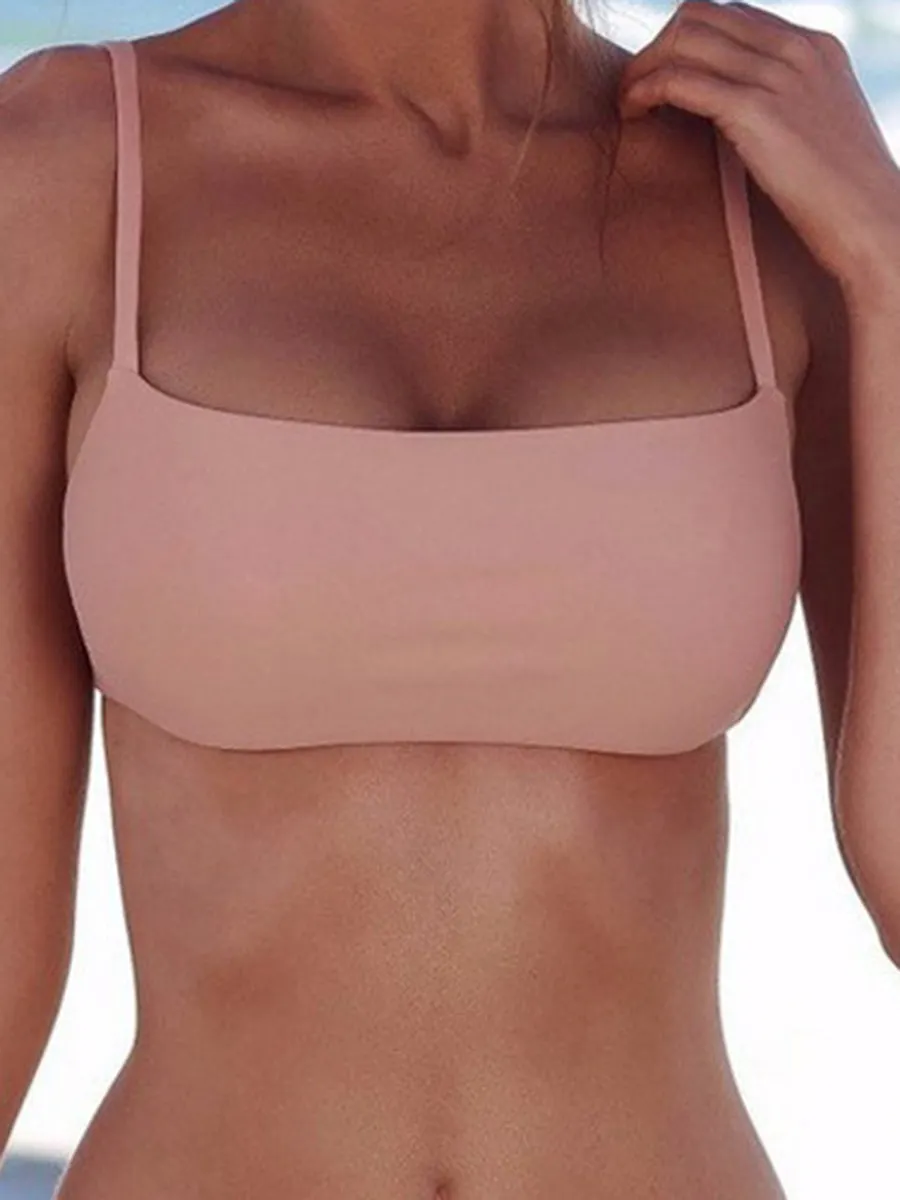 Spaghetti Strap Solid Color Wireless Bikini Top