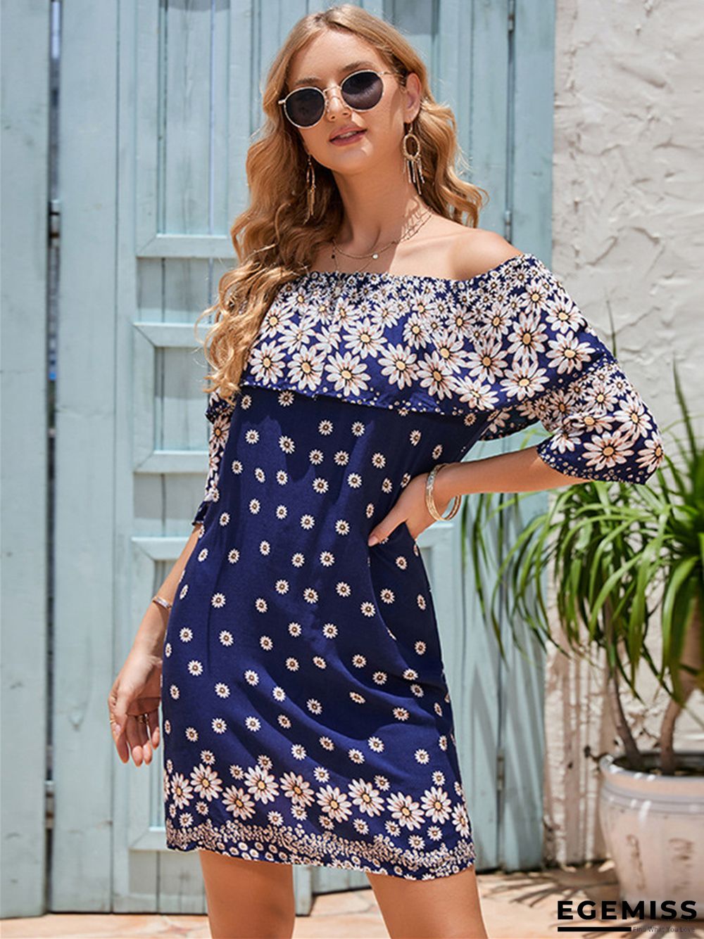 Fashion Women's New Shoulder Print Skirt Dress | EGEMISS