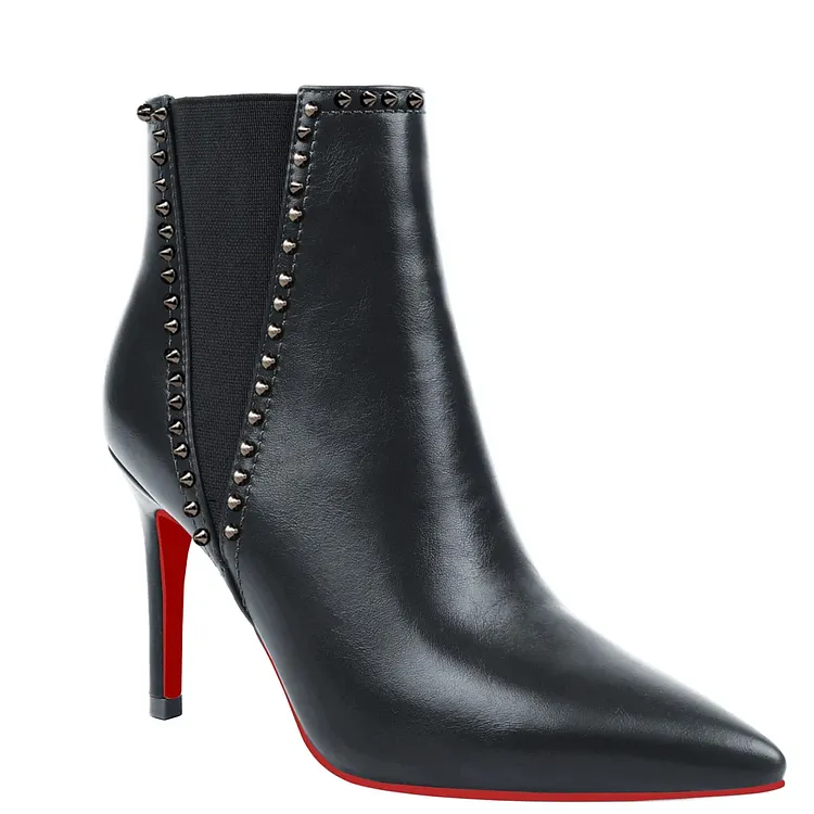 90mm/3.54 inch Women's Ankle Boots Closed Pointed Toe Rivet Red Bottom Stilettos Booties VOCOSI VOCOSI