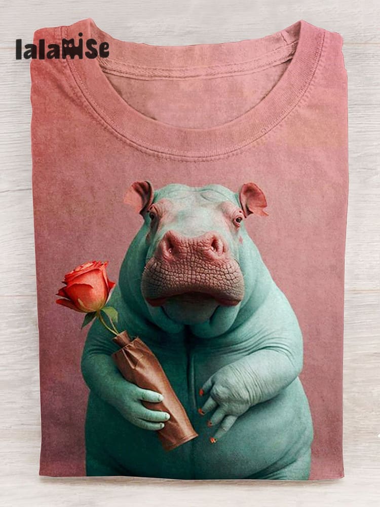 Funny Cute Hippo Art Prints T - Shirt Multicolor / S