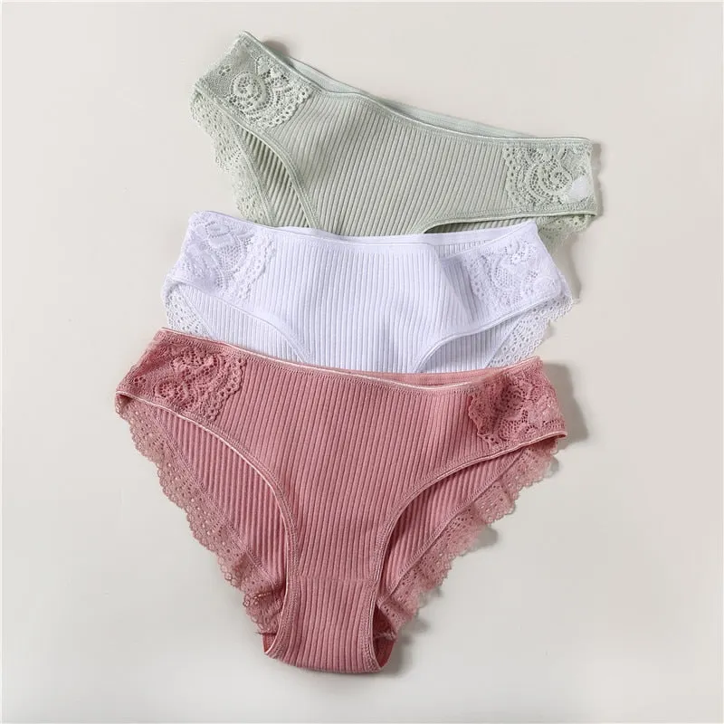 FINETOO Cotton Panty 3Pcs/lot Solid Women's Panties Comfort Underwear Skin-friendly Briefs Women Sexy Low-Rise Panty Intimates