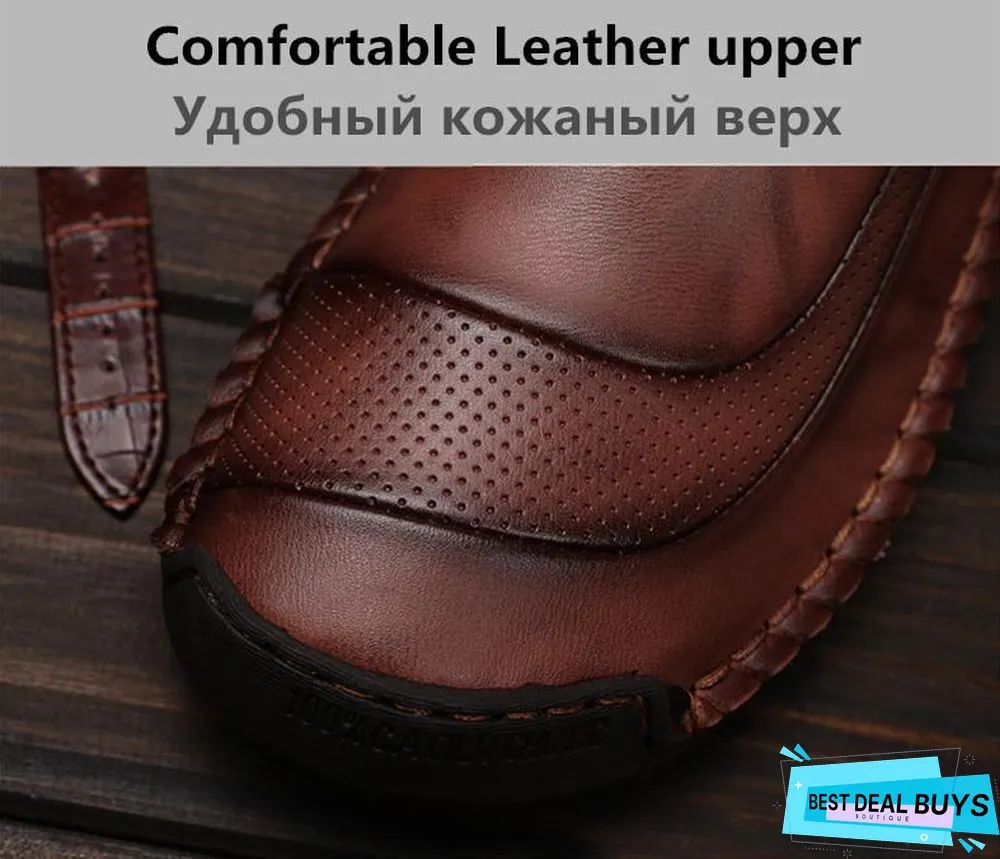 Men Boots Split Leather Ankle Snow Boots Warm Fur Men's Shoes Plush Winter Autumn Driving Shoes