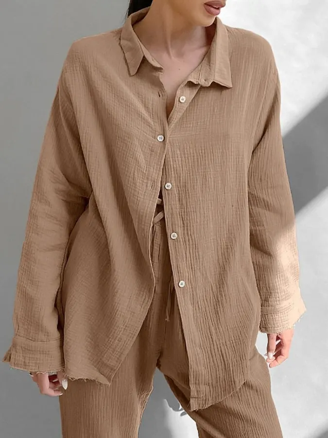 Women's Casual Vintage Solid Color Cotton Linen Shirt