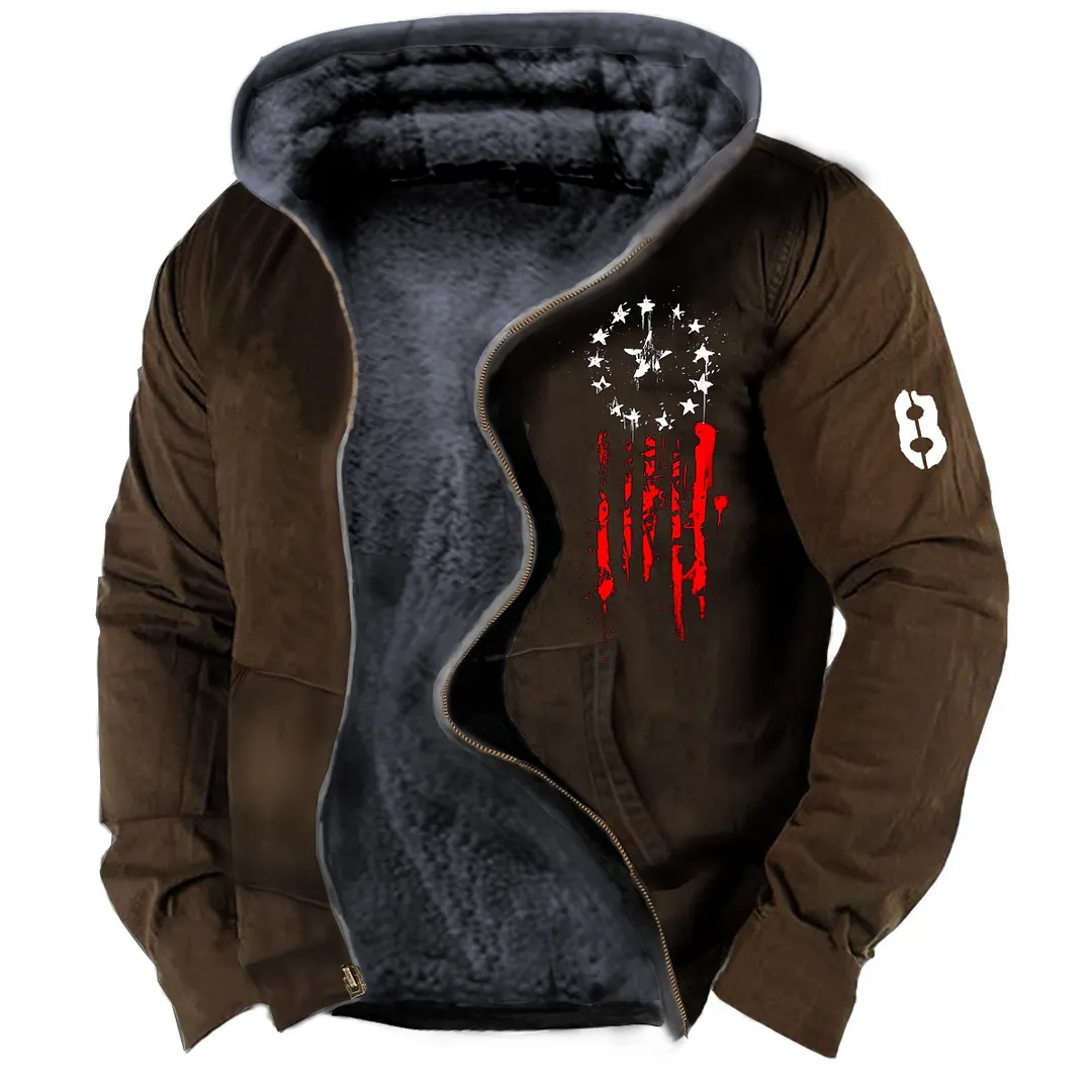 Churchf Churchf New Winter Men's Hoodie Print Die Is Versatile, Loose, Velvet And Thick Zipper Coat