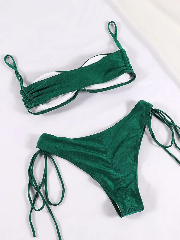 White Color Bikinis Micro Thong Bikini Set Bandeau Beachwear High Cut Swimsuit Women 2022 Summer Brazilian Biquini Beach Wear