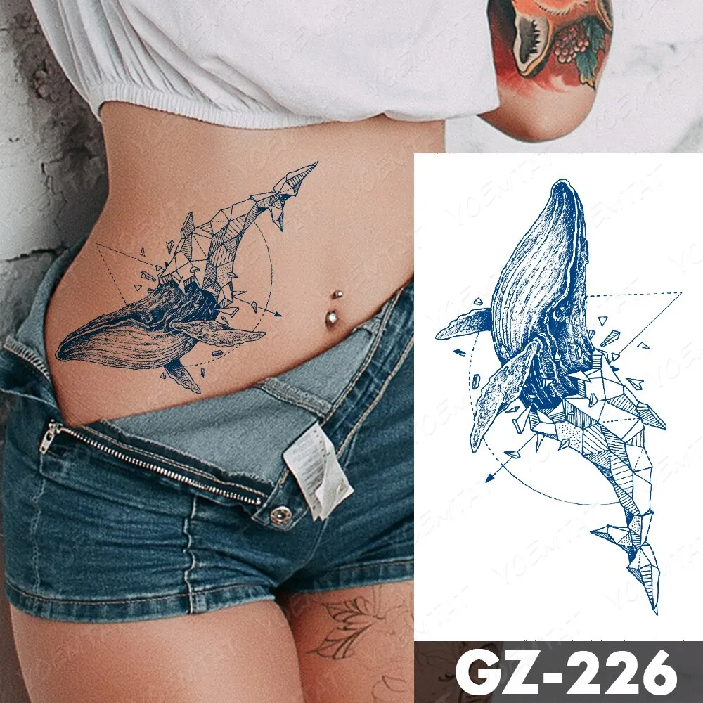 Sdrawing Lasting Ink Tattoos Body Art Waterproof Temporary Tattoo Sticker Line Dragon Tiger Totem Tatoo Arm Fake Fox Whale Tatto