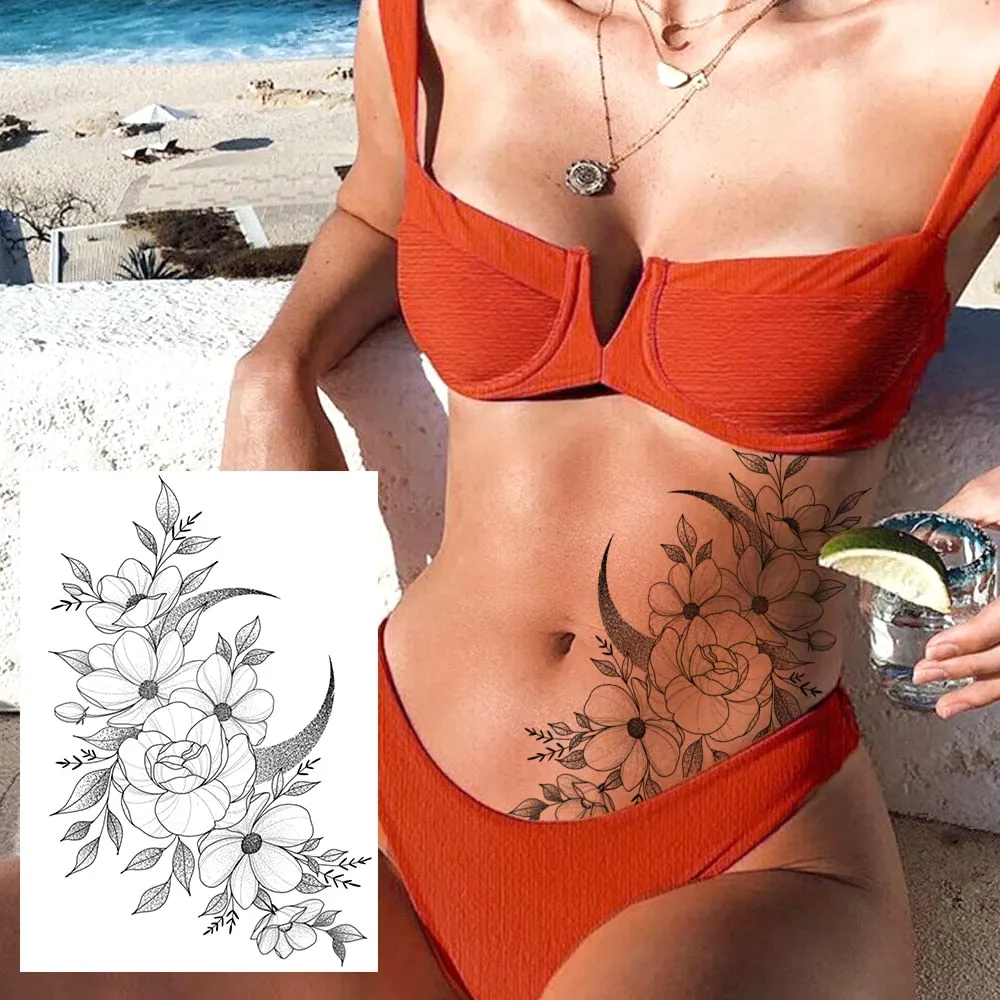 Realistic Sexy Peony Tattoos Temporary Women Adult Flower Arm Tattoos Sticker Waterproof Fake Floral Bloosom Body Leg Art Tatoos