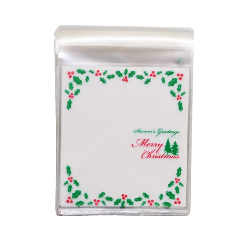 50Pcs 10x10cm Christmas Candy Cookie Gift Bags Plastic Self-adhesive Biscuits Snack Packaging Bags Xmas Party Decoration Favors