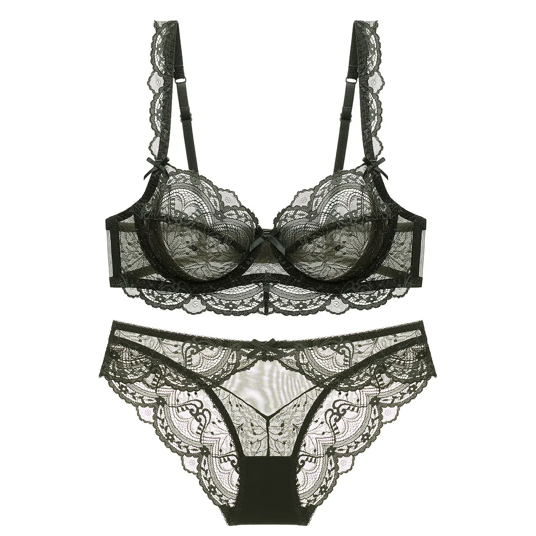 Churchf Lace Underwear Suit Female Pure Lust Wind Gathered Bra Sexy Red Breathable Thin Large Size Bra