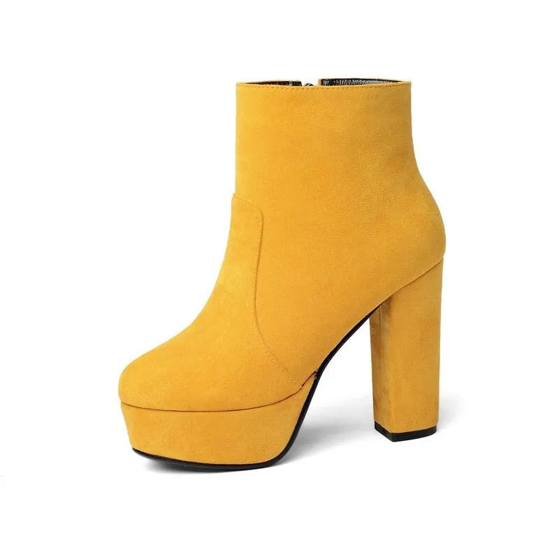 NEMAONE 2020 new top quality flock leather boots women high heels platform ankle boots for women round toe autumn winter shoes