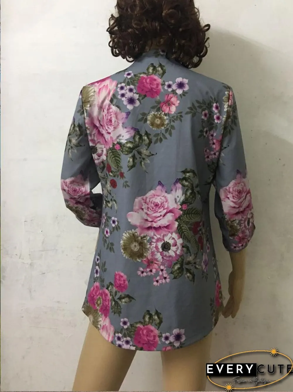 Women Plus Size Flower Print V Neck Blouse Loose Chiffon Shirt Blouse