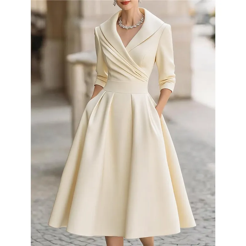 Athvotar Athvotar Women's Spring And Autumn Temperament Collar Waist Dress Thin Elegant Ladies Dress