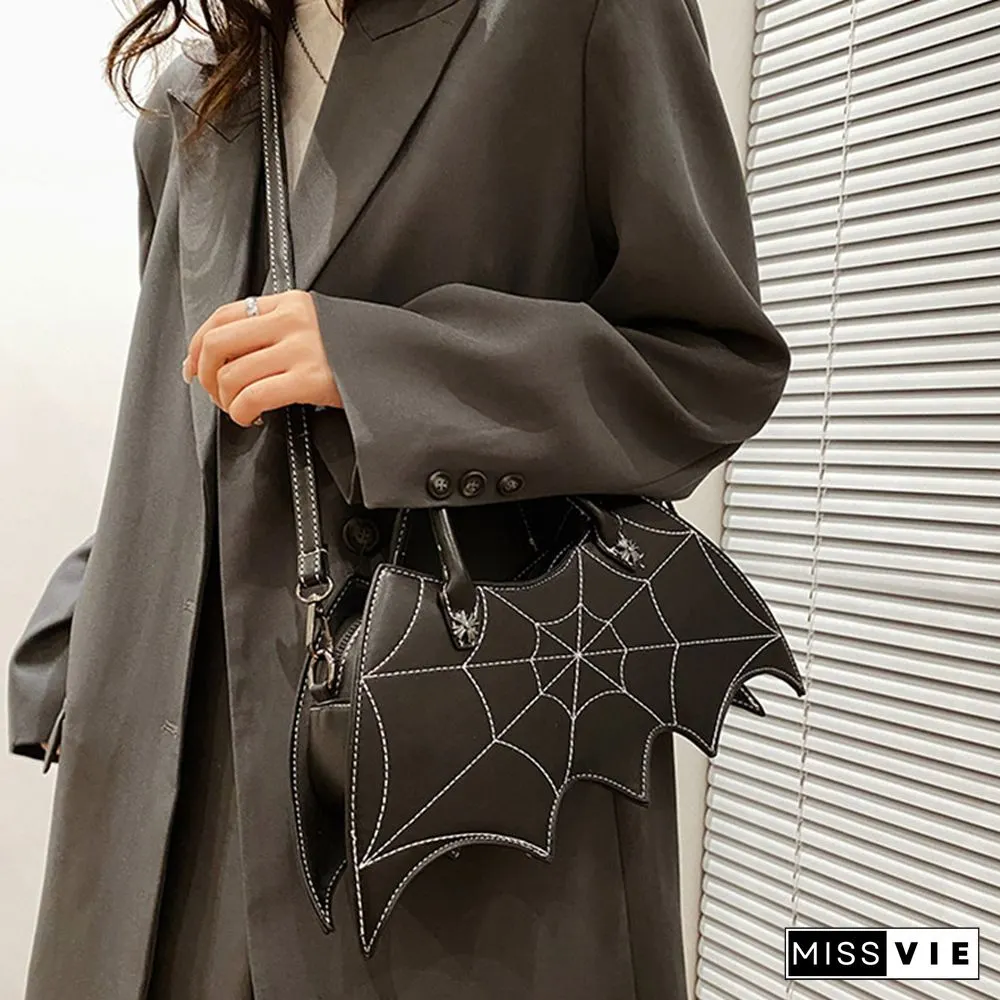 Spider Web Print Bat Irregular Crossbody Bag