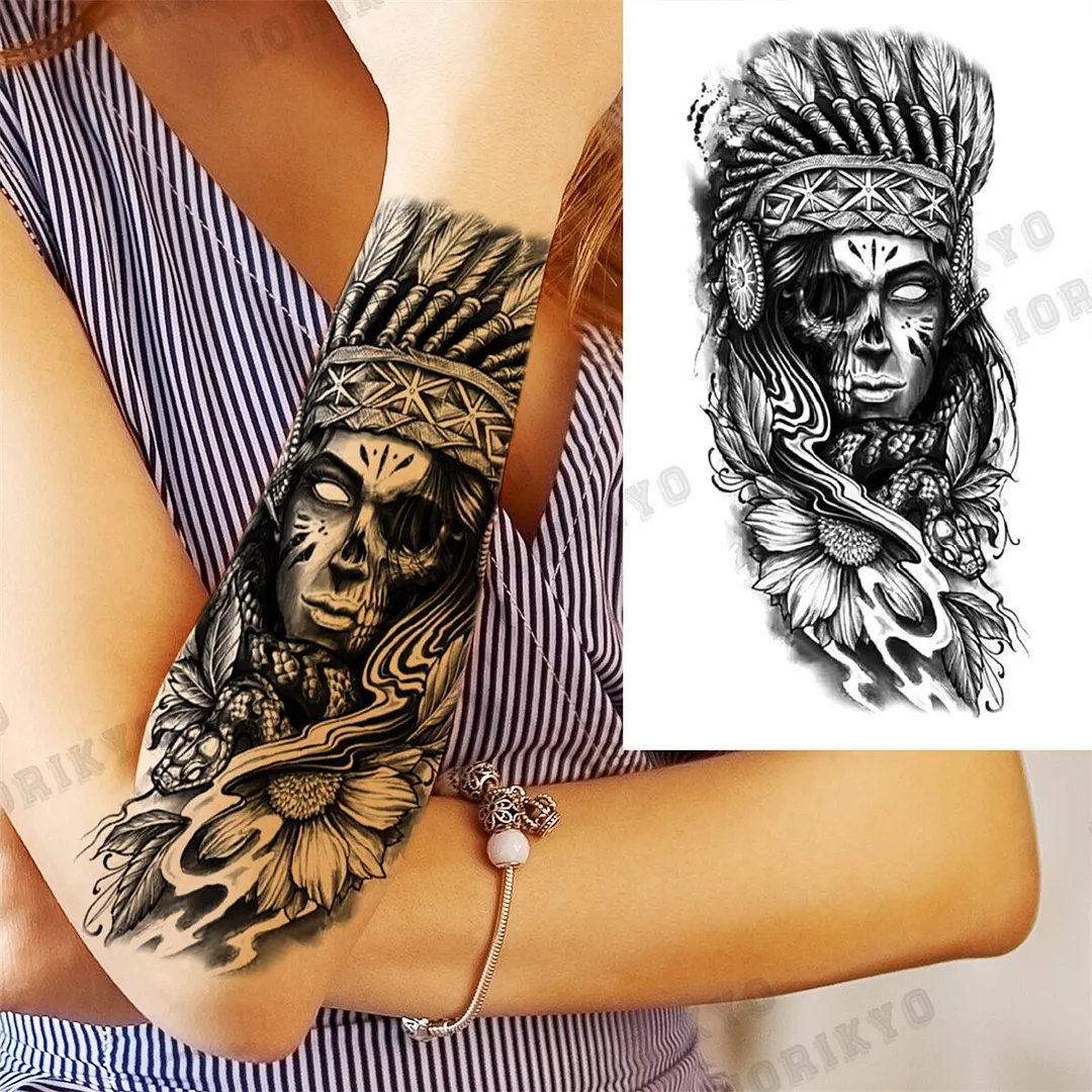 Black Lion Wolf Temporary Tattoos For Men Adult Forest Rose Compass Warrior Fake Tattoo Washable Body Art Painting Tatoo Sticker