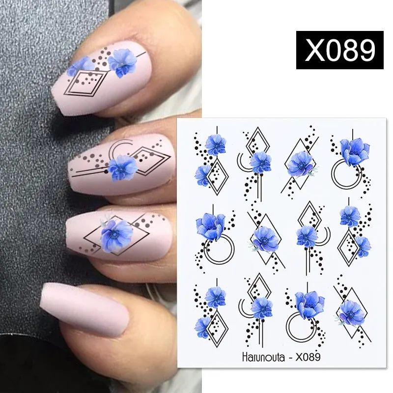 Harunouta Cool Geometry Pattern Water Decals Stickers Christmas Snowflakes Slider For Nails Valentine's Day Nail Art Decoration