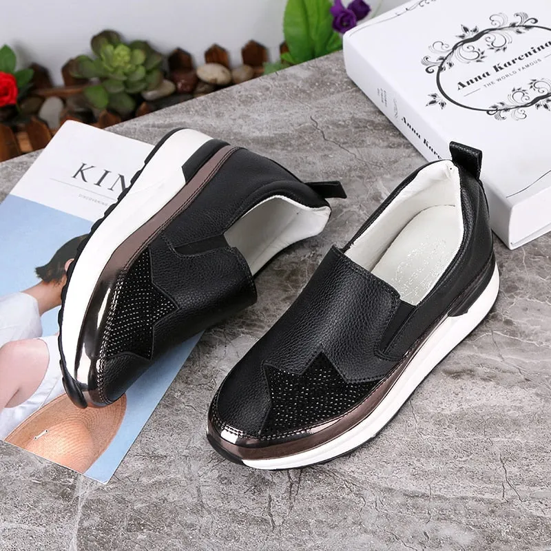 2020 Comfort Creepers Bling Loafers Silver Platform Shoes Woman Slip On Swing Women Flats Shoes Zapatos De Mujer