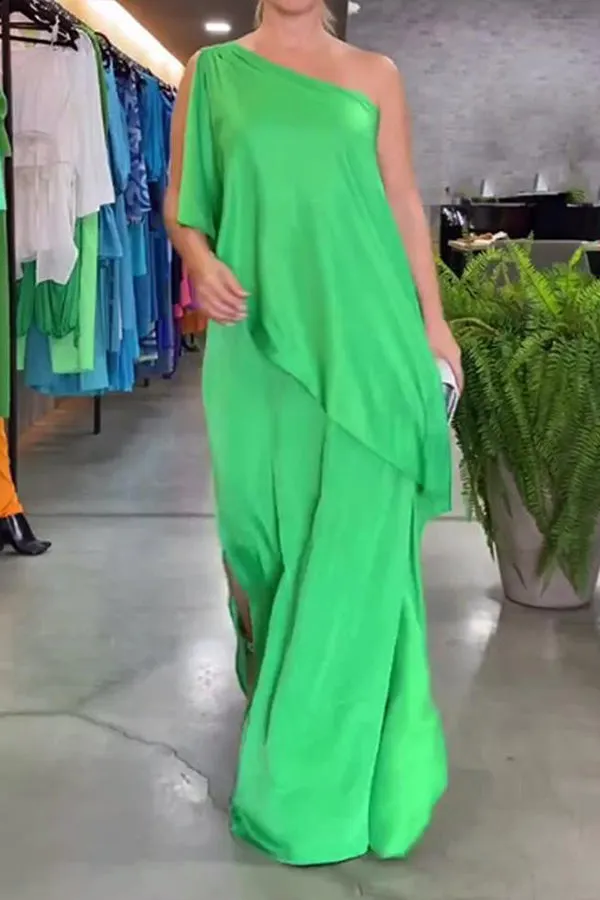 Sleeveless one-shoulder maxi dress