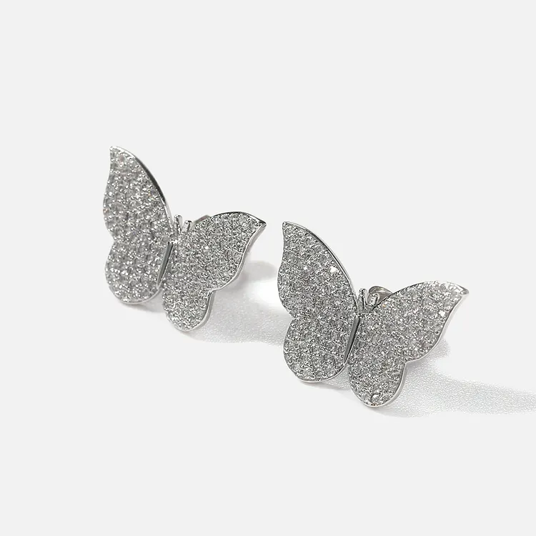 Iced Out Hip Hop Butterfly Earrings Bling Bling For Women