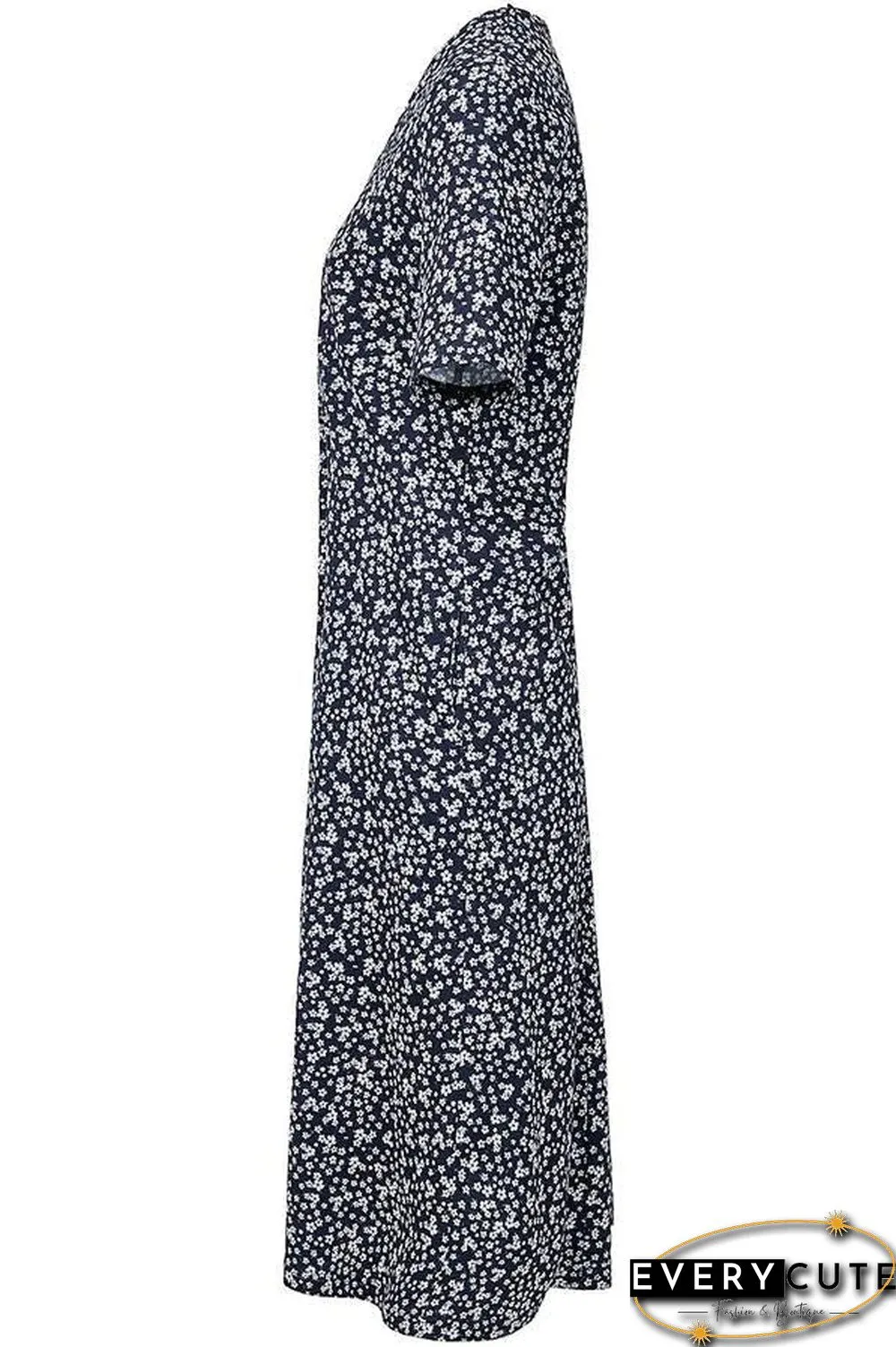 Casual Floral Print Short Sleeves Pockets Midi Dress