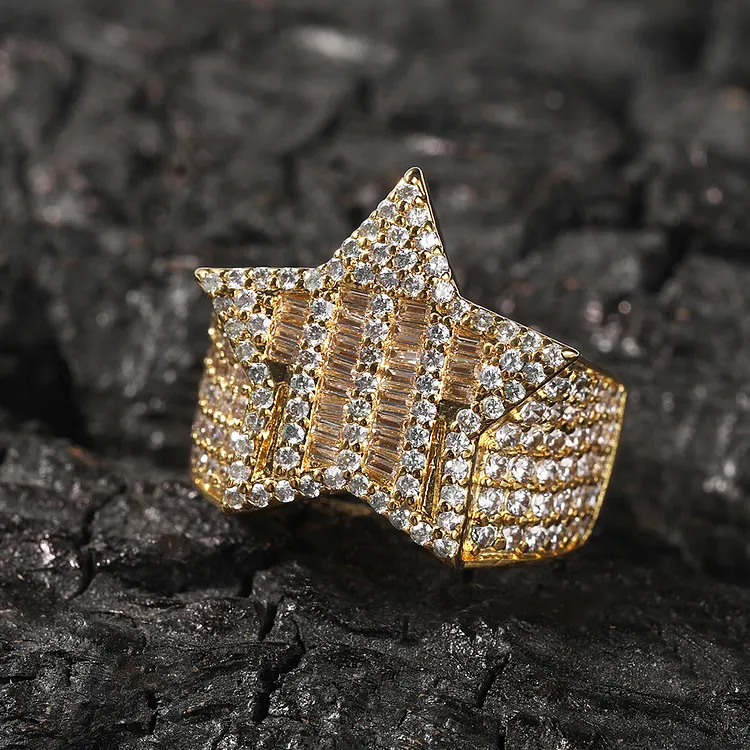 Iced Out Pentagram Hip Hop Rings Bling Bling