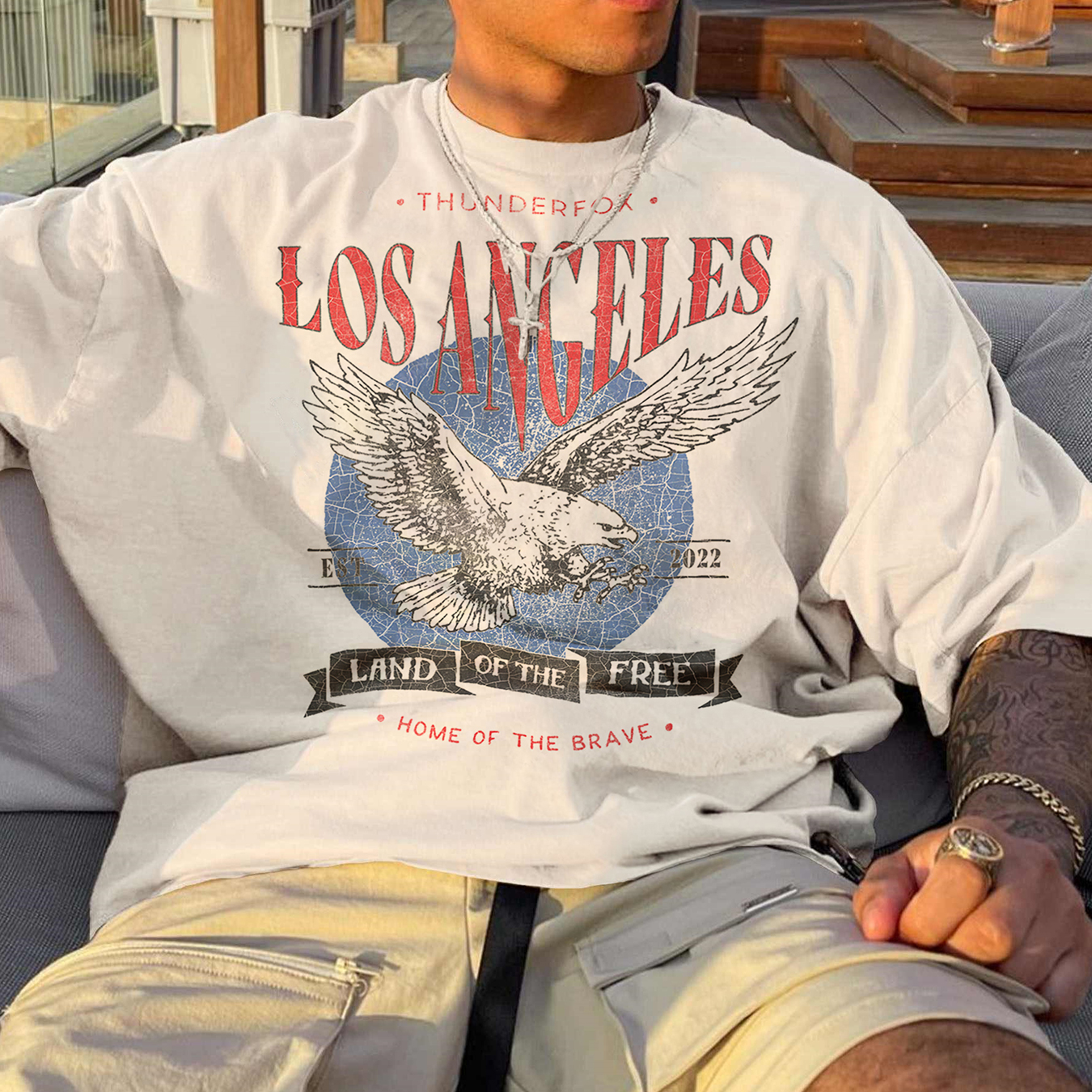 Retro Men's Los Angeles Print Oversized T-shirt - Helixace