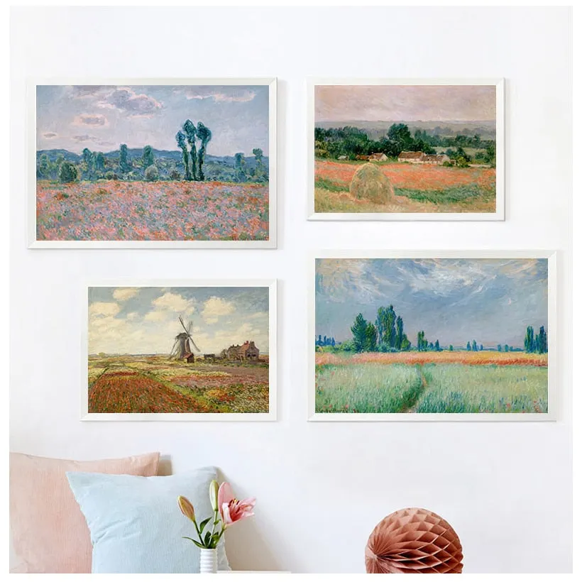 Claude Monet Poplars Poppy fields Landscape Impressionist Oil Painting on Canvas Posters and Prints Wall Picture for Living Room