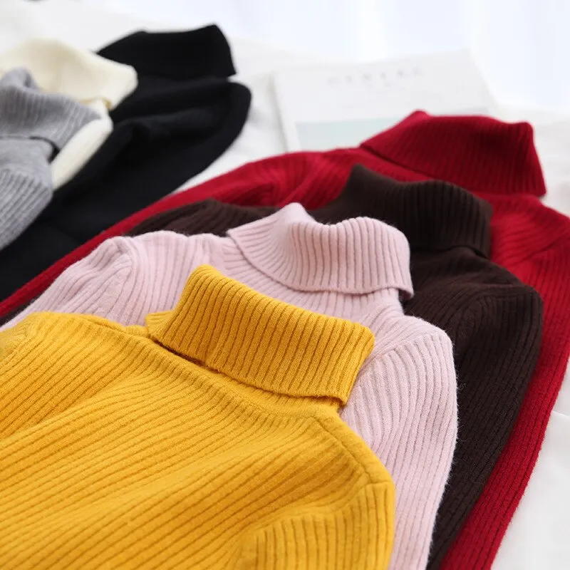H.SA 2021 Women Turtleneck Sweater Basic Casual Solid Knit Jumper Korean Sweater Slim Pull Femme Top Elasticity Winter Pullovers