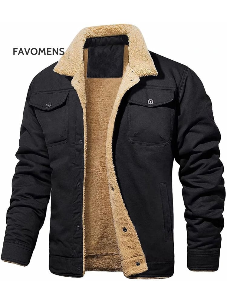 Autumn Winter Men&rsquo;s Jackets Plus Fleece Cotton Work Casual Jacket Coat Black / S