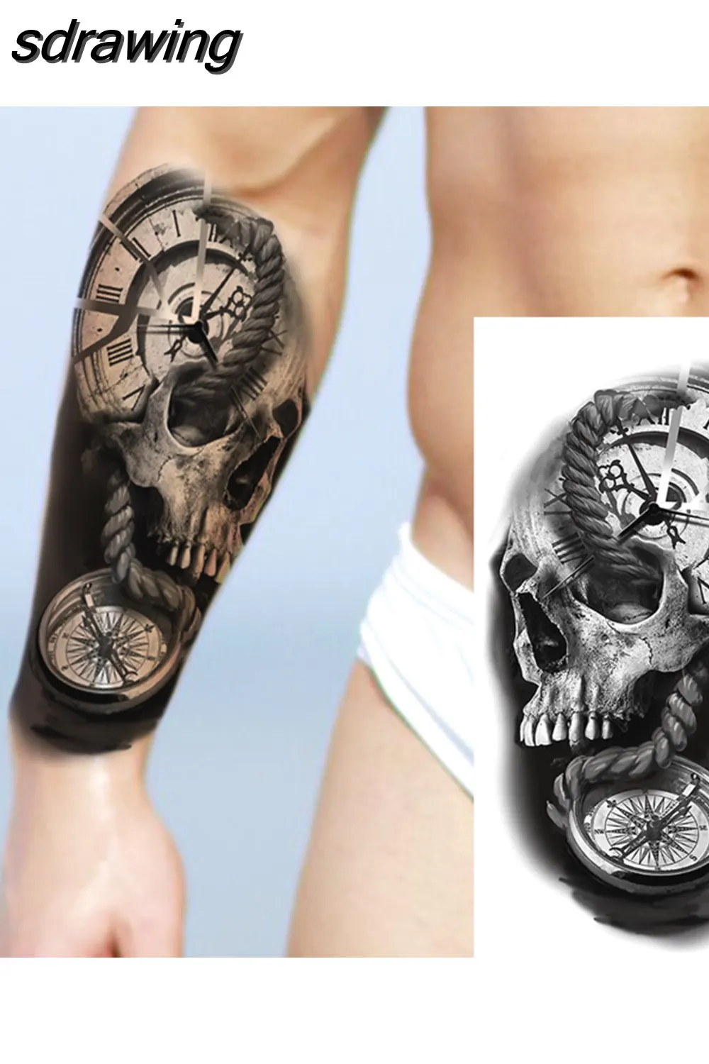 sdrawing Realistic Black Devil Temporary Tattoos For Men Adult Tiger Pirate Skeleton Vampire Fake Tattoo Forearm Scary Tatoo Joker