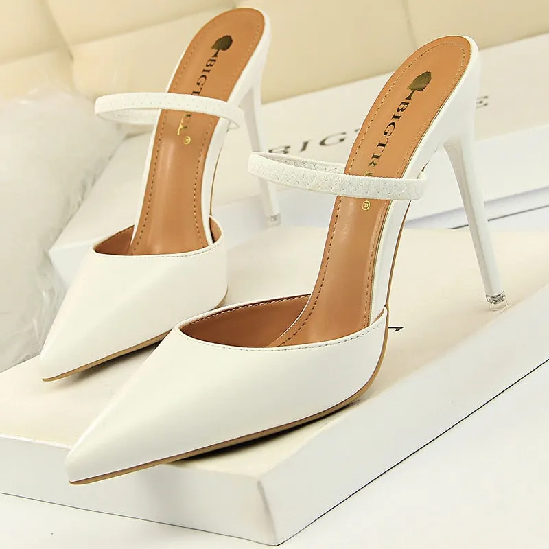 BIGTREE Shoes Rivet High Heels Woman Pumps Pu Leather Women Heels 9cm Sexy Party Shoes Black Red Apricot Wedding Shoes Female